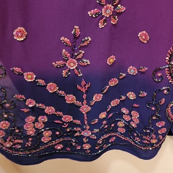 SHAAN Tunic/Dress‎ Style Top Beautiful Beading,Side Slits, Ombre Fade - Picture 4 of 10
